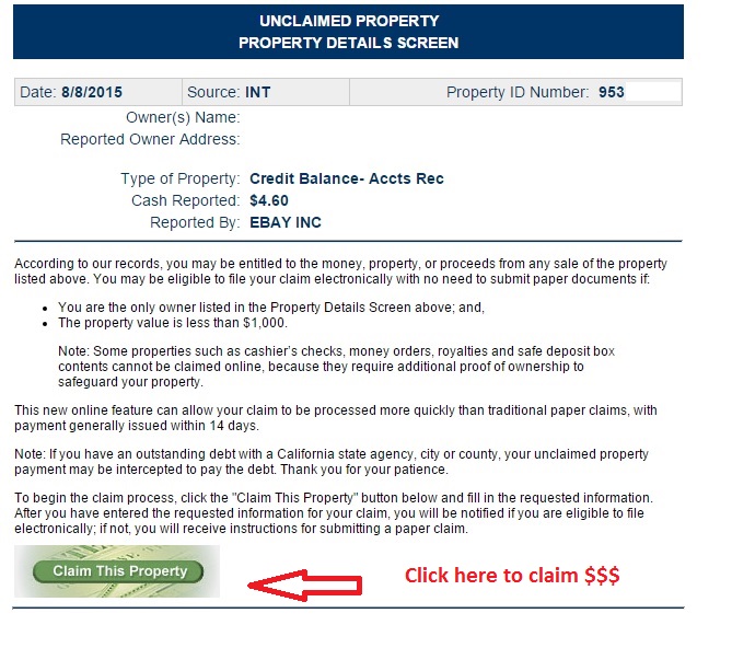 Property detail with claim button