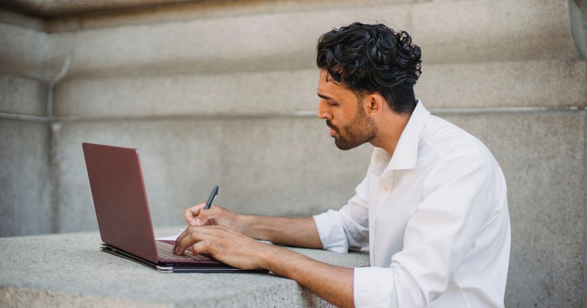 Small-business bookkeeping on a laptop
