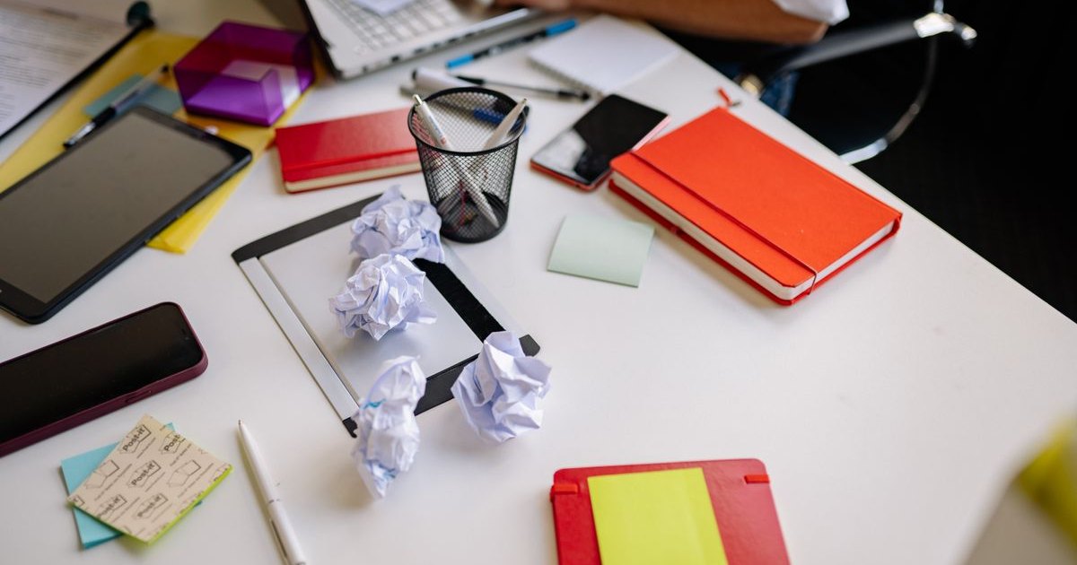 Organizing business receipts at a desk